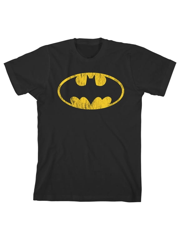 Batman Grunge Style Bat Signal Logo Youth Black Graphic Tee-Large