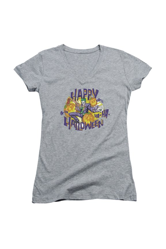Batman Ha Ha Halloween Junior Women's T-Shirt V-Neck Athletic Heather