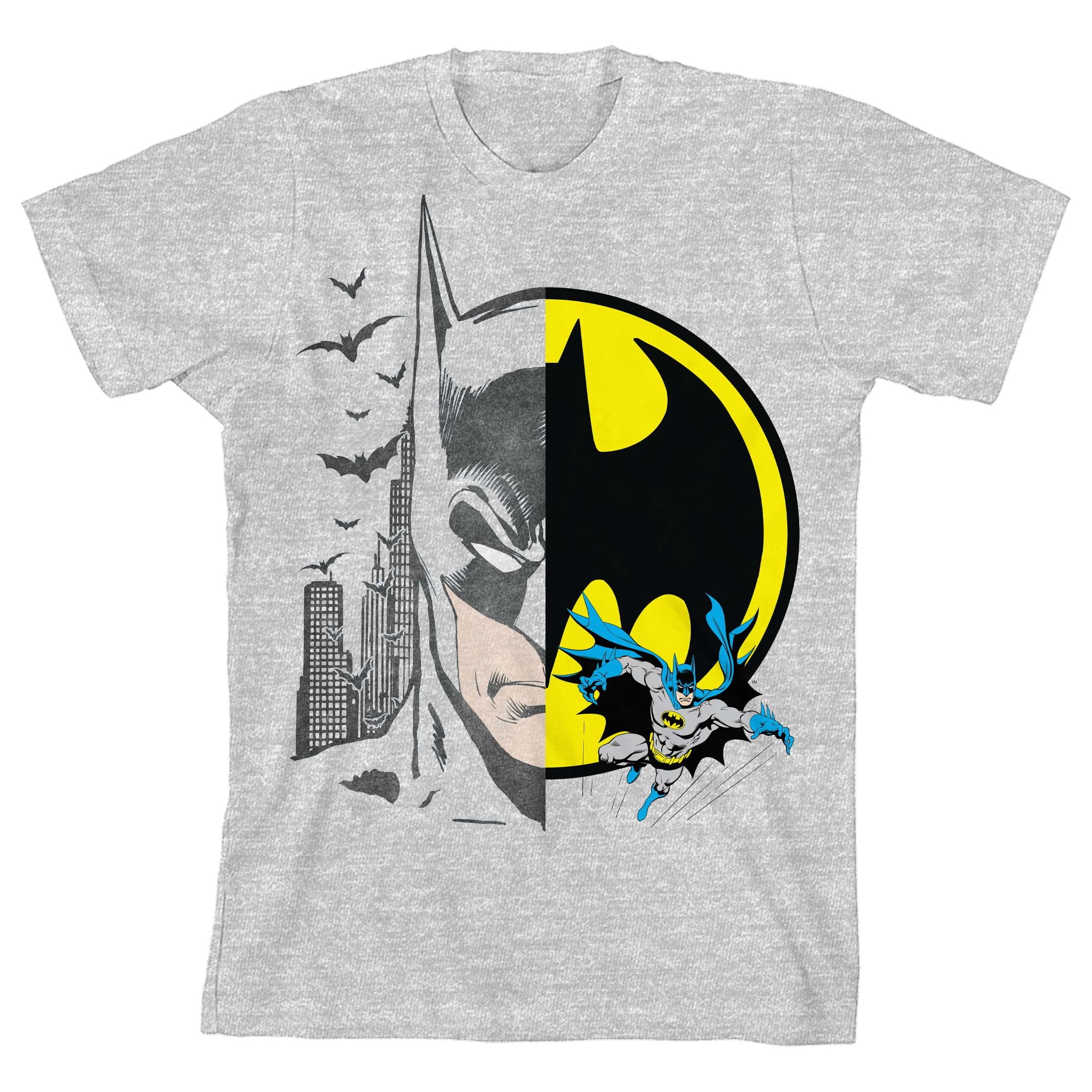 Batman Half Art Boy\'s Heather Grey T-shirt-Medium