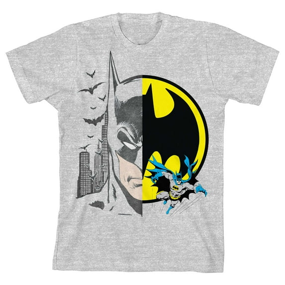 Batman Half Art Boy's Heather Grey T-shirt-XS