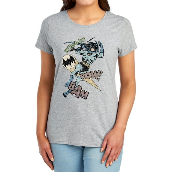 Batman Halftone Swing Women's T Shirt, Athletic Heather, Medium