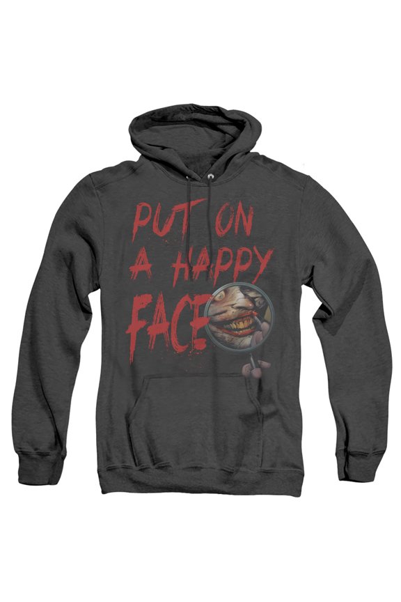 Batman Happy Face Adult Heather Hoodie Sweatshirt Black