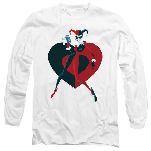 Batman Harely Heart Long Sleeve Adult 18/1 T-Shirt White
