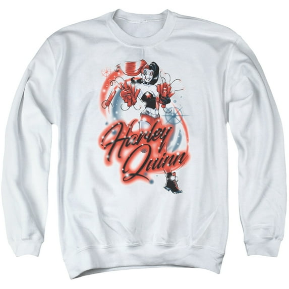 Batman Harley Airbrush Adult Crewneck Sweatshirt White