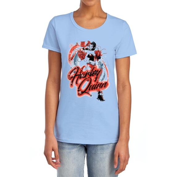 Batman Harley Airbrush Women's T Shirt, Light Blue, Medium