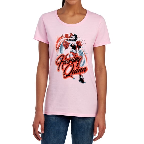 Batman Harley Airbrush Women's T Shirt, Pink, Large