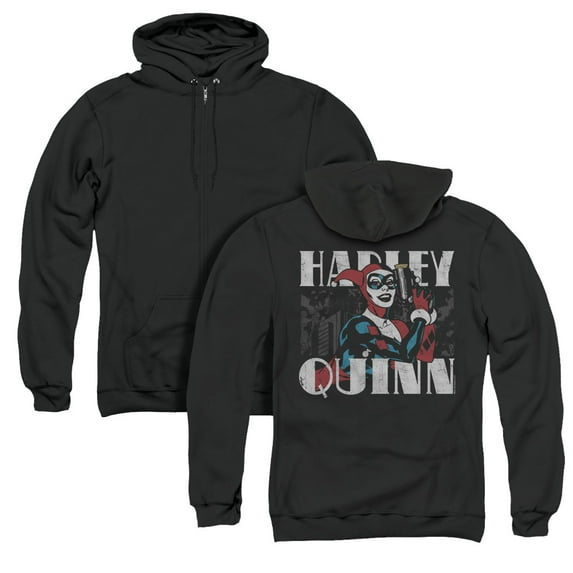 Batman Harley Bold (Back Print) Adult Zipper Hoodie Sweatshirt Black