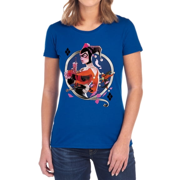 Batman Harley Q Women's T Shirt, Royal, 2X-Large