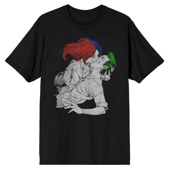 Batman Harley Quinn and Joker Kissing Men's Black Tee-L