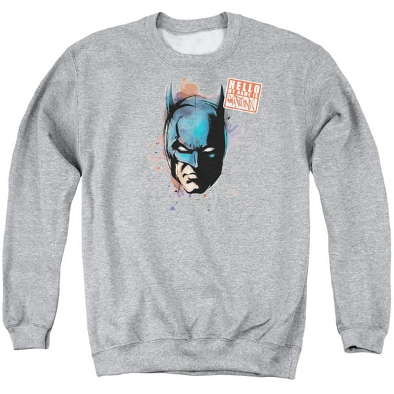 Batman Hello Adult Crewneck Sweatshirt Athletic Heather
