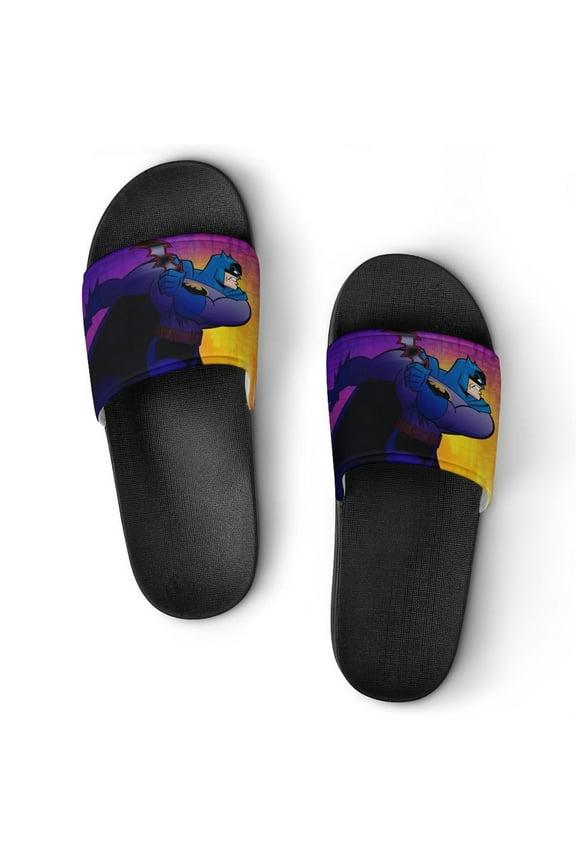 Batman Home Slippers Slide Sandals, Casual Pool Slide Outdoor, Slip-On Sandals Beach Slippers Shower Shoes for Mens Womens Boys Girls