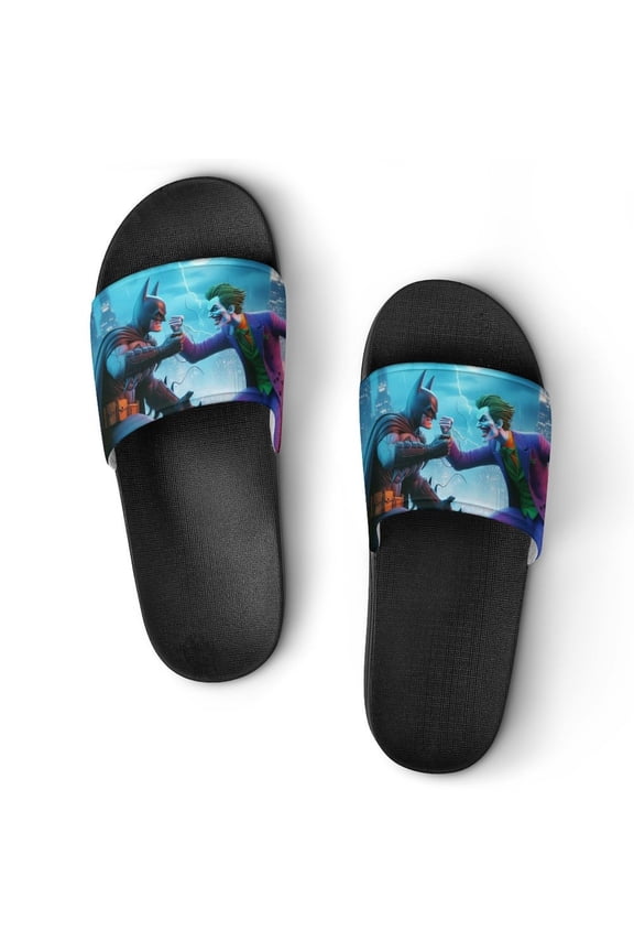 Batman Home Slippers Slide Sandals, Casual Pool Slide Outdoor, Slip-On Sandals Beach Slippers Shower Shoes for Mens Womens Boys Girls