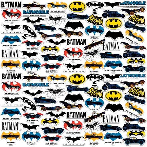 Batman Iconic Batmobile Through The Ages 100Ct Sticker Pack