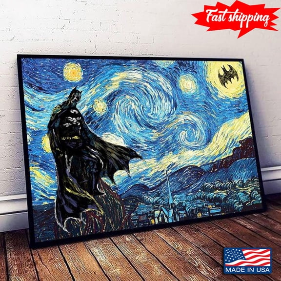 Batman In The Starry Night Vincent Van Gogh 11 x 17 Inch Poster