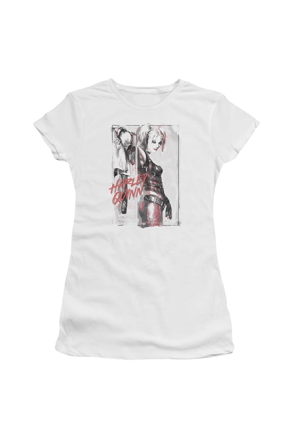 Batman Ink Wash Harley S/S Junior Women's T-Shirt Sheer-White