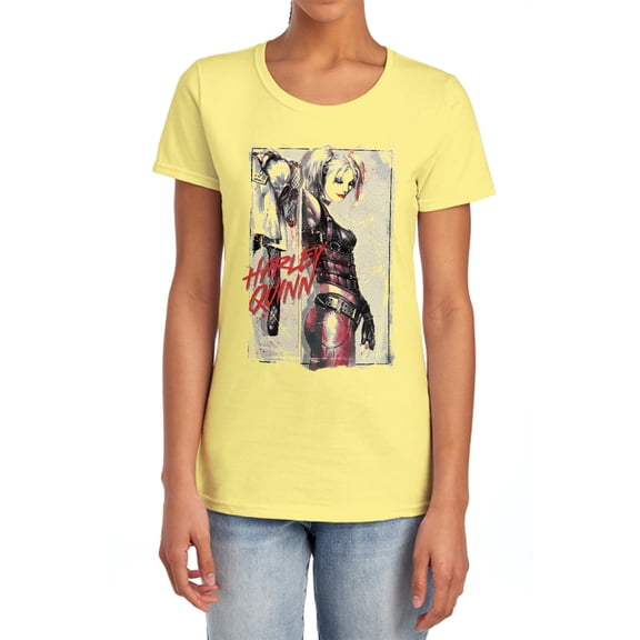 Batman Ink Wash Harley Women's T Shirt, Banana, 2X-Large
