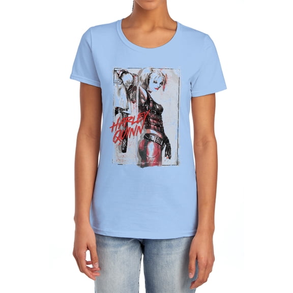 Batman Ink Wash Harley Women's T Shirt, Light Blue, X-Large