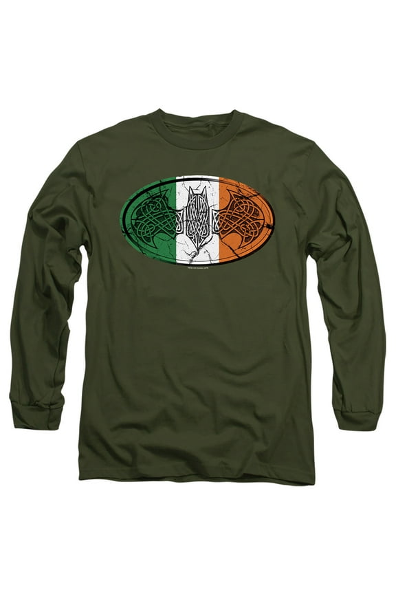 Batman Irish Celtic Symbol Long Sleeve Adult 18/1 T-Shirt-Military Green