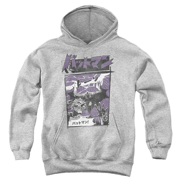 Batman Japan Heroes 1 Kids Pull-Over Hoodie (Medium) for Youth Boys and Girls, Athletic Heather