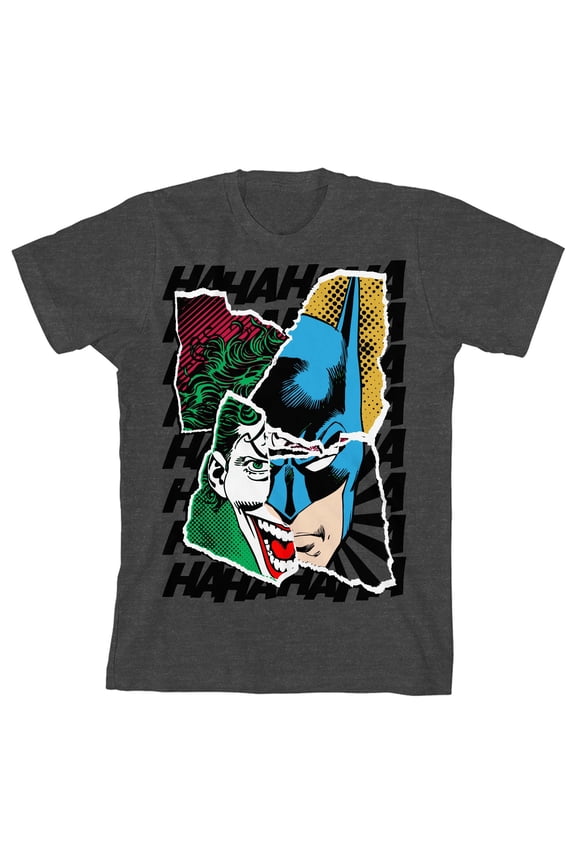 Batman Joker And Batman Face Collage Art Boy's Charcoal Heather T-shirt-Large