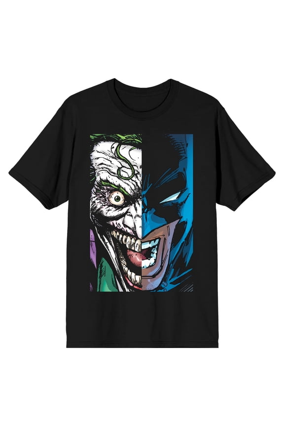 Batman Joker Batman Split Image Men's Black T-shirt-5XL
