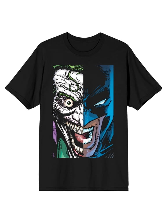 Batman Joker Batman Split Image Men's Black T-shirt