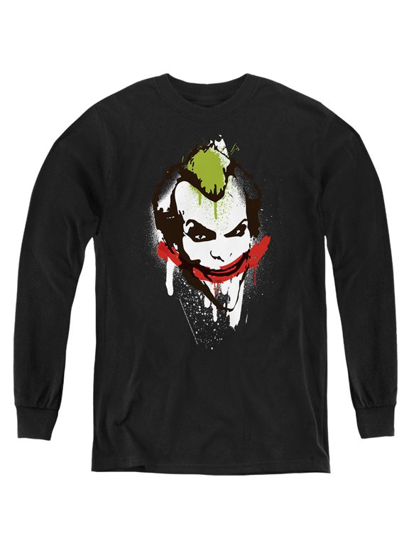 Batman Joker Big Face Kids Long Sleeve T Shirt (Small) for Youth Boys and Girls, Black