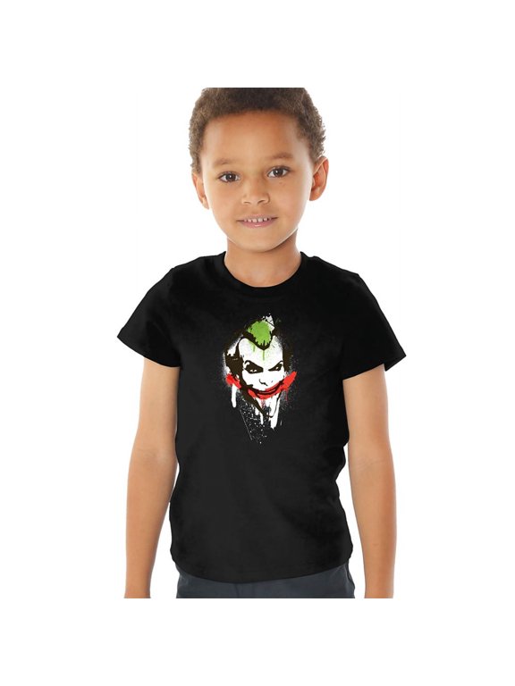 Joker Big Face Kids T Shirt (4) for Youth Toddler Boys and Girls, Black