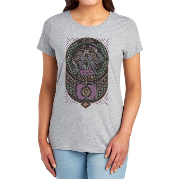 Batman Joker Checkered Sign Women's T Shirt, Athletic Heather, 2X-Large