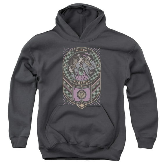 Batman Joker Checkered Sign Youth Pullover Hoodie Sweatshirt Charcoal