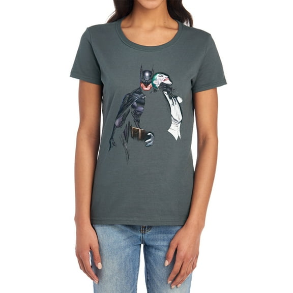 Batman Joker Choke Women's T Shirt, Charcoal, Large