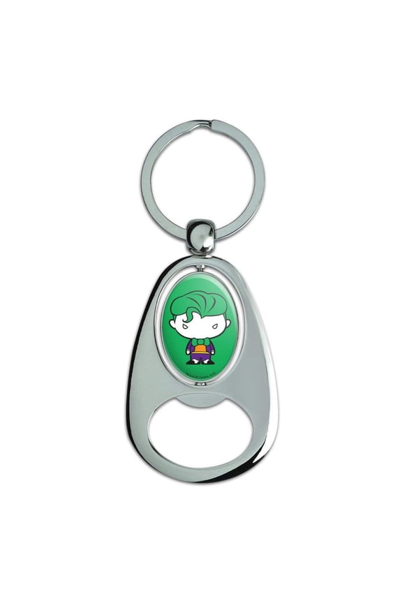 Batman Joker Cute Chibi Character Keychain Chrome Metal Spinning Oval Bottle Opener