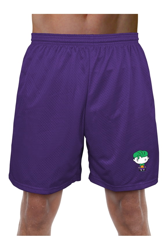 Batman Joker Cute Chibi Character Mens Lined Mesh Shorts, Purple, Large