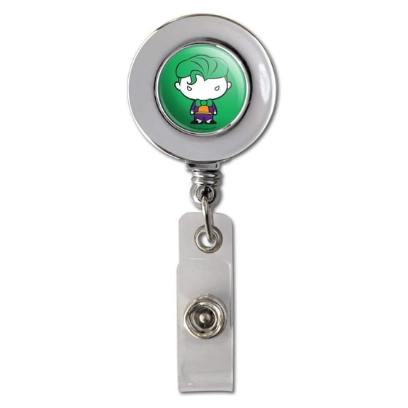 Batman Joker Cute Chibi Character Retractable Reel Chrome Badge ID Card Holder Clip