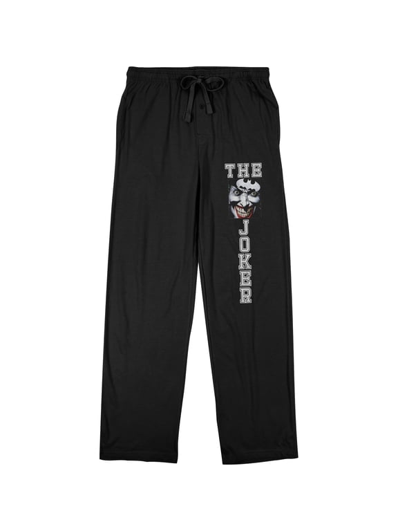 Batman Joker Face And Batman Logo Men's Black Sleep Pajama Pants-Medium