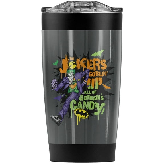 Batman The Joker Goblin Candy Stainless Steel Tumbler 20 oz Coffee Travel Mug/Cup, Vacuum Insulated & Double Wall with Leakproof Sliding Lid | Great for Hot Drinks and Cold Beverages
