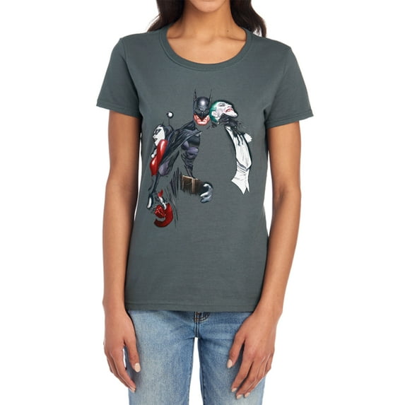 Batman Joker Harley Choke Women's T Shirt, Charcoal, Medium