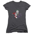 thumbnail image 1 of Batman Joker & Harley Junior Women's T-Shirt V-Neck-Charcoal, 1 of 1