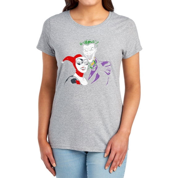 Batman Joker & Harley Women's T Shirt, Athletic Heather, Large