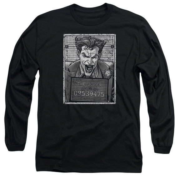Batman Joker Inmate Long Sleeve Adult 18/1 T-Shirt Black