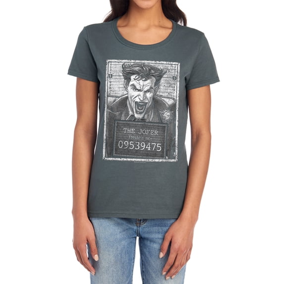 Batman Joker Inmate Women's T Shirt, Charcoal, Small