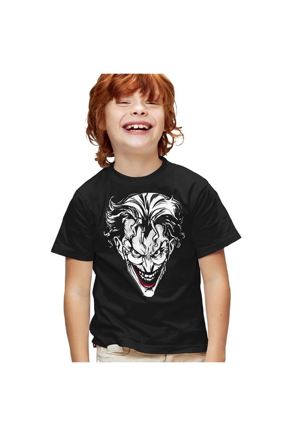 Batman Joker Red On Black Kids T Shirt (Medium) for Youth Toddler Boys and Girls, Black
