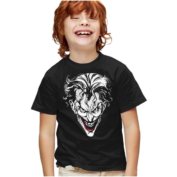 Batman Joker Red On Black Kids T Shirt (Small) for Youth Toddler Boys and Girls, Black