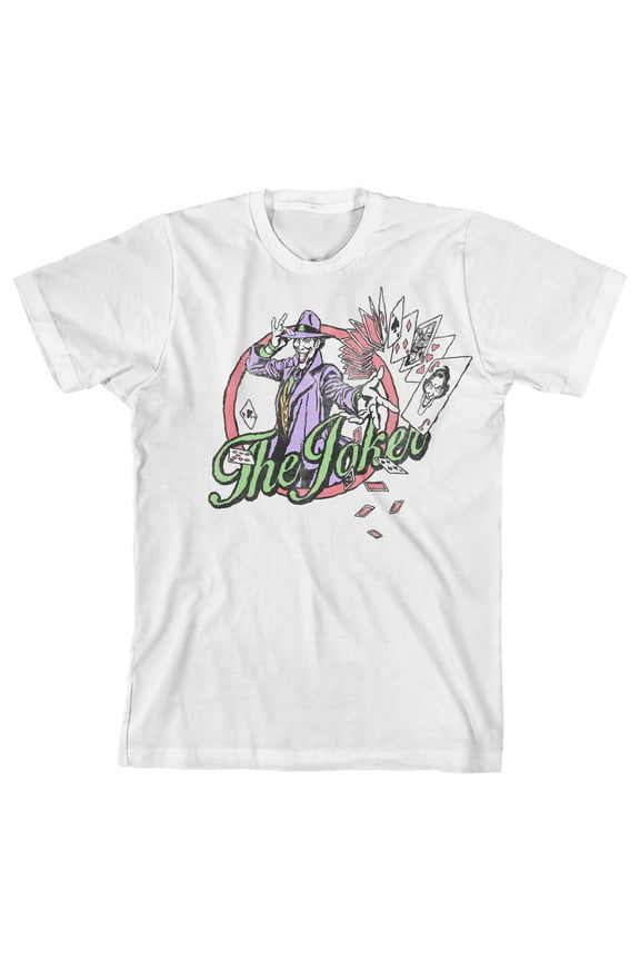 Batman Joker With Playing Cards Boy's White T-shirt-L