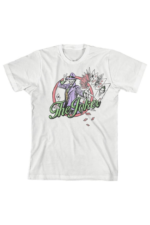 Batman Joker With Playing Cards Boy's White T-shirt-XL