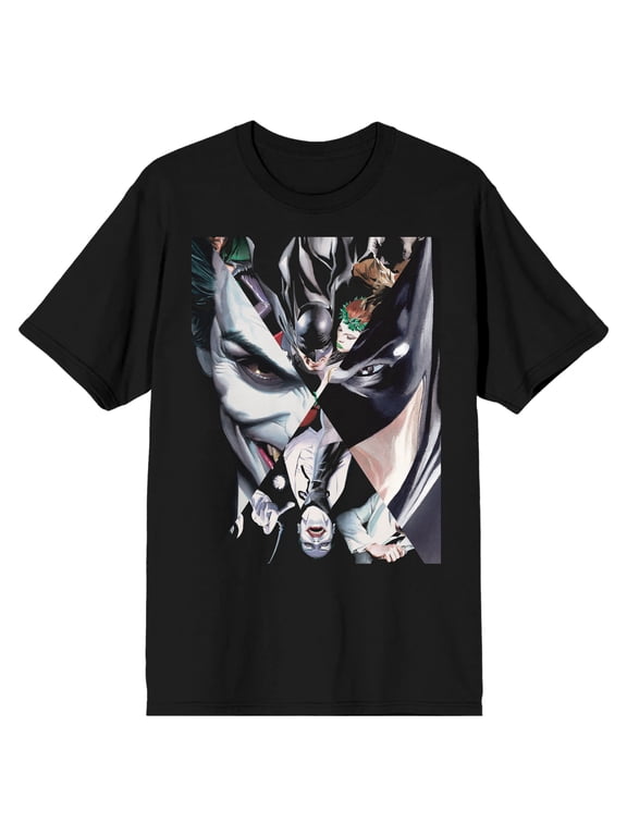 Batman Joker and Batman Four Way Split Mirror Men's Black T-shirt-M