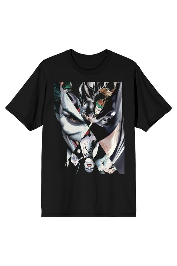 Batman Joker and Batman Four Way Split Mirror Men's Black T-shirt-M