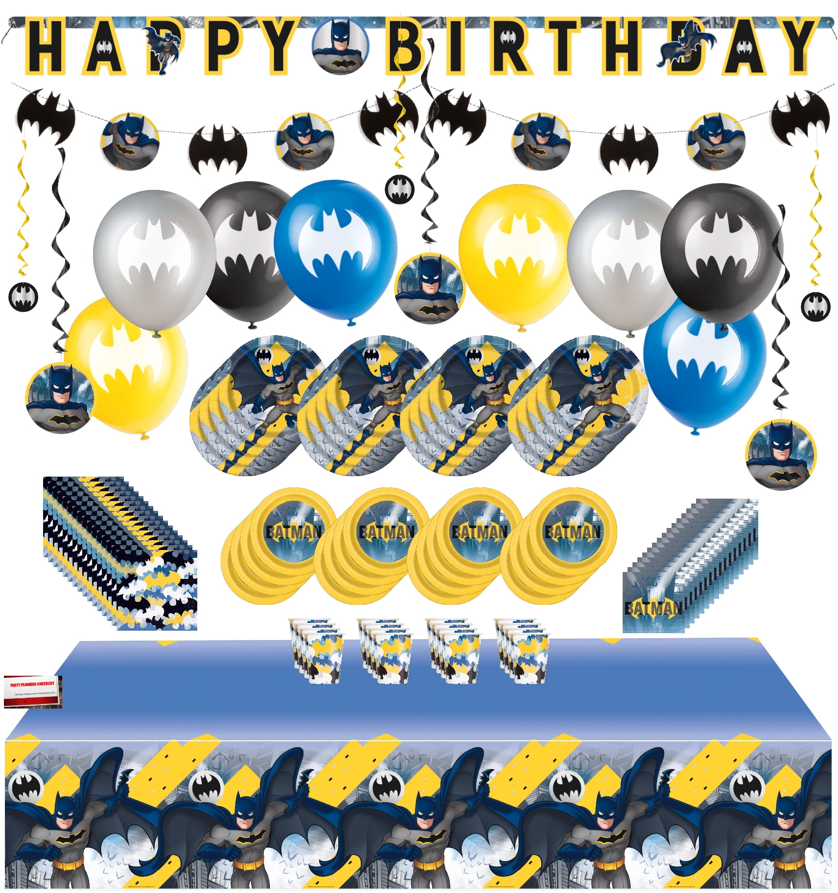 Batman Jumbo Deluxe - Birthday Party Supplies Pack for 16 with Plates ...