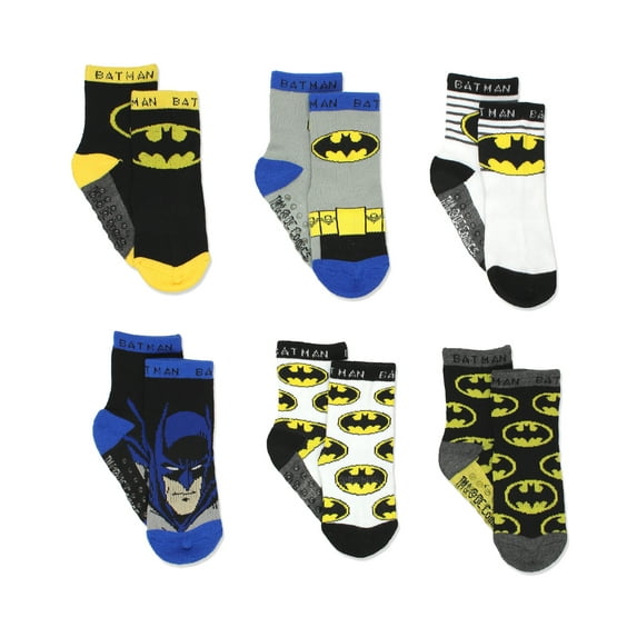 Batman Justice League Boy's 6 pack Socks with Grippers (Baby/Toddler) BM7776