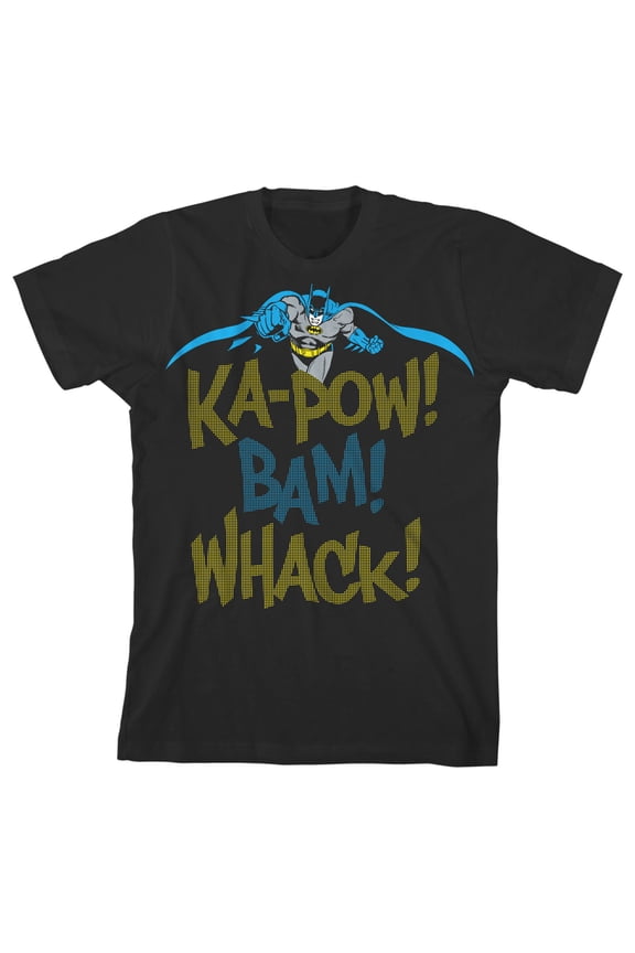 Batman Ka-pow Bam Whack Boy's Black T-shirt-S